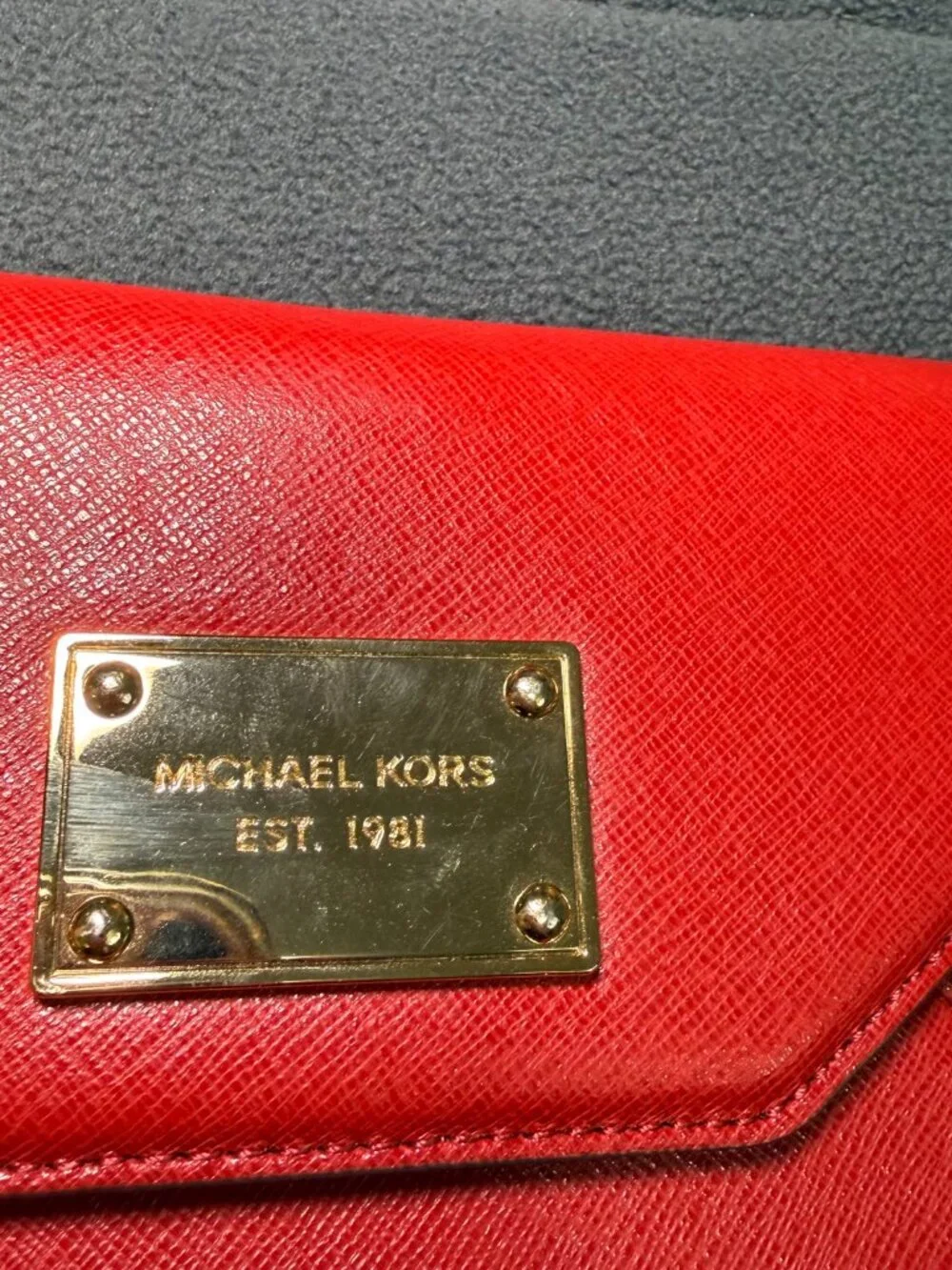 Michael Kors Red Saffiano Leather iPad Mini/ Tablet Clutch Folio Wallet Case